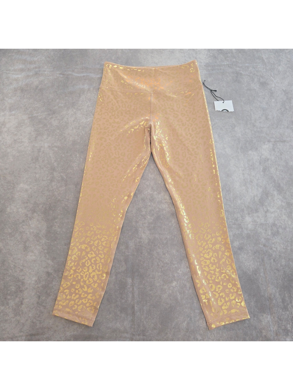 ZYIA Light n Tight Gold Metallic Leopard 7/8 Leggings Size 6-8 NWT
